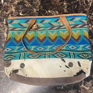 Myra Bag Blue and Brown Southwestern Tote